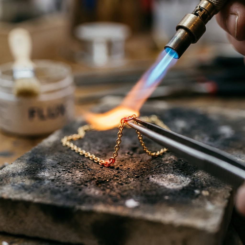 Close-up torch flame on metal piece